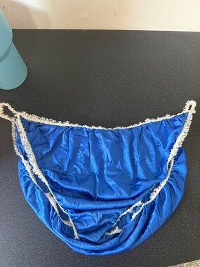 Shirley of Hollywood Royal Blue Satin Panties with White Lace Trim vintage
